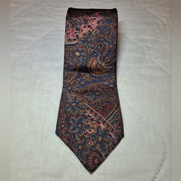Vintage Damon 💯 Silk Designer Necktie 56" x 3.25" Floral Blue/Red Made in 🇺🇸 - Picture 5 of 9